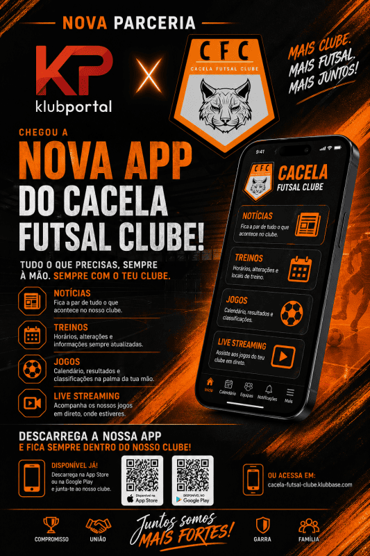 Chega a App do Cacela Futsal Clube e web pagina